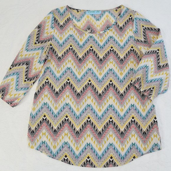 Francesca's Aina Be Rainbow Southwest Chevron Lightweight Blouse Shirt Top S - Picture 10 of 10